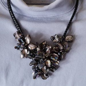 Iridescent abalone shell flowers wire wrap, floral statement necklace by hand